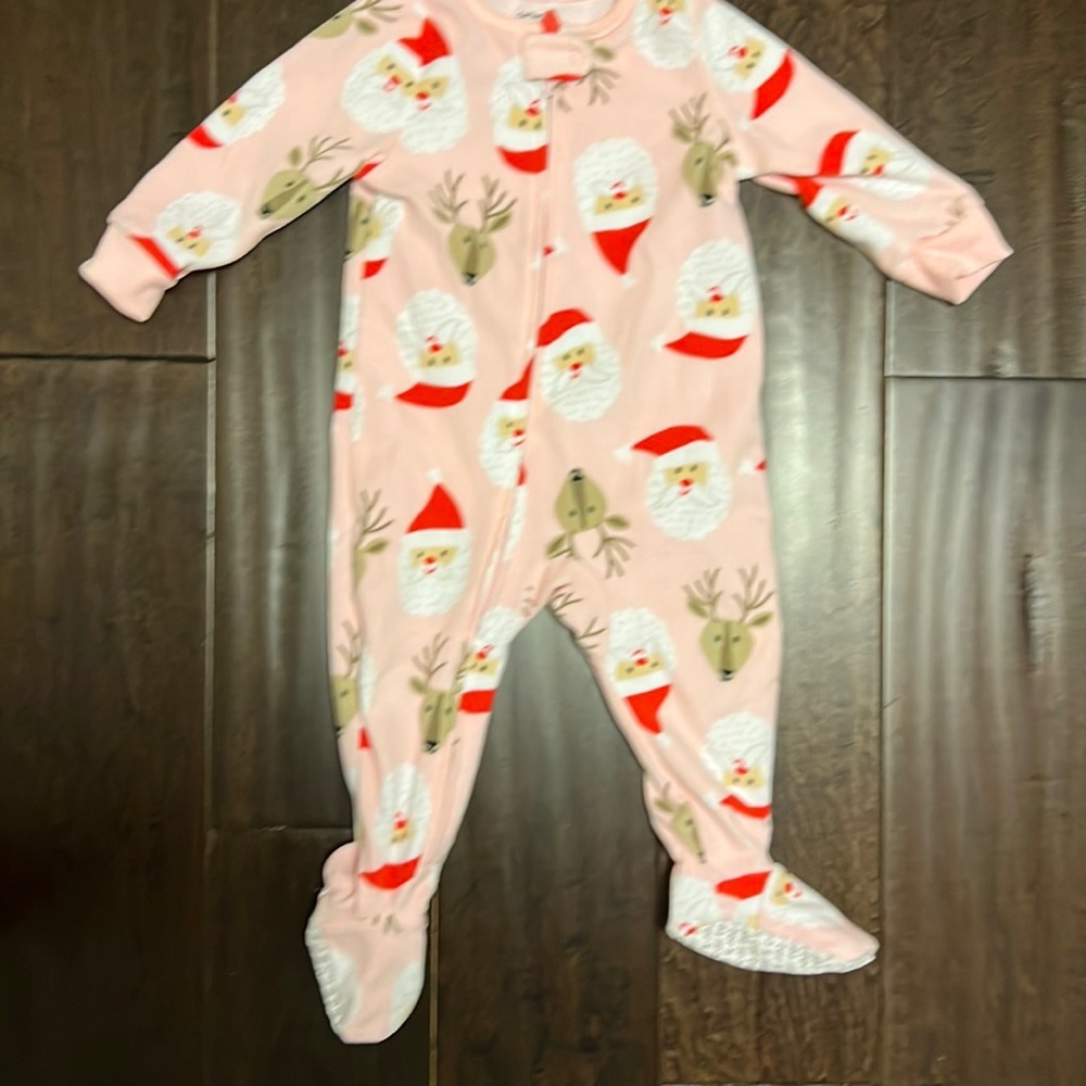 Adorable Carters Baby Girl Pink Christmas Santa Print Footie pajamas!